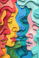 Various paper faces in different colors arranged in a group, showcasing diversity and creativity