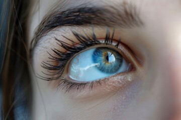 A lady with fluttering eyelids and a single eye in the shade of azure