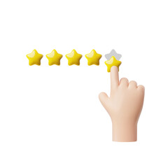 Vector 3D hand and five star feedback icon on isolated background. - obrazy, fototapety, plakaty