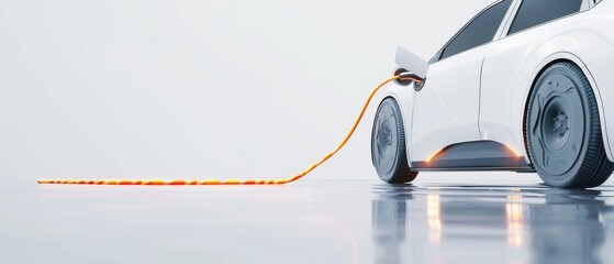 The battery of an electric car charging on a white background. A 3D rendering of that scene