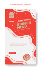 Portrait banner design with waving liquid background for food burger advertising template