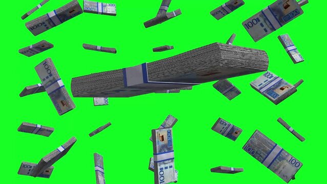 Sweden Swedish Krona 100 SEK money banknotes Falling Animation Chroma key