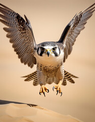 Lanner Falcon, reallife animals, sand desert сreated with Generative Ai