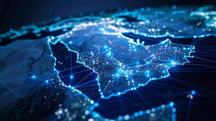 abstract network map of saudi arabia connecting middle east north africa in global data exchange concept illustration - obrazy, fototapety, plakaty