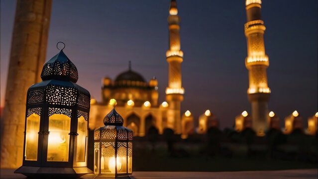 Religion Of The Muslims lantern in the Mosque - Ramdan Kareem & Eid Mubark 4k wallpaper design