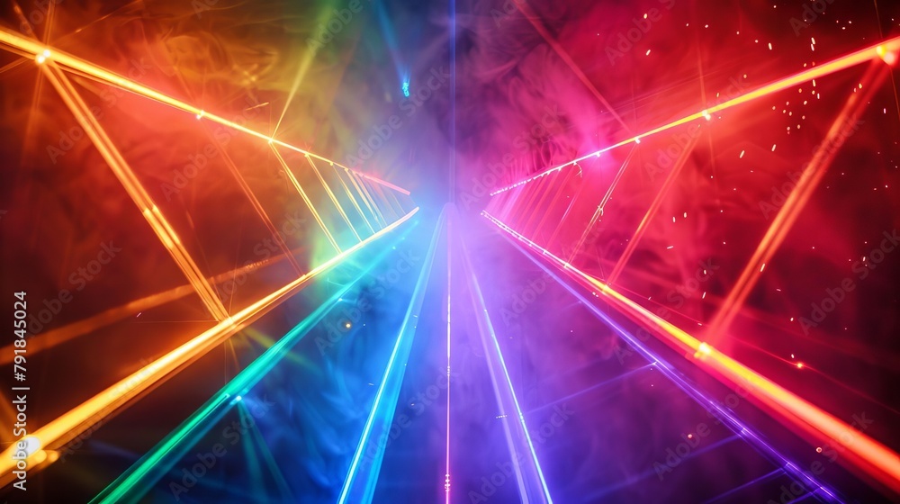 Aufkleber colorful laser light show display with dynamic beams and glowing particles abstract background