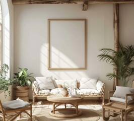 Frame mockup, Inviting Living Room Interior with Modern Furniture, high-resolution (300 DPI)
