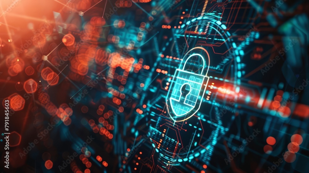 Aufkleber cybersecurity and data protection concept lock icon and internet security on virtual screen digital 