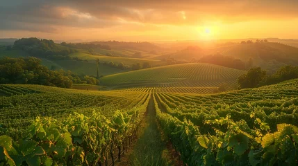 Fotobehang Morning Glow Over the Vineyard, generative ai © Matus