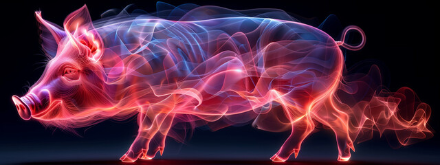 Fractal piglet dreams: an adorable tranasparent glowing piglet emerges from  fractal art, evoking a sense of wonder and imagination.