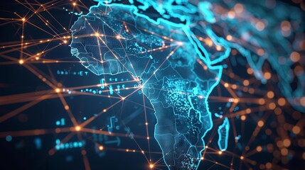 digital map of africa global network connectivity concept highspeed data transfer illustration - obrazy, fototapety, plakaty