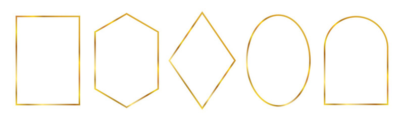 Set golden thin geometric frames. Abstract geometric shapes. Luxury gold frames or borders art deco style. Geometric art thin line decoration - vector - obrazy, fototapety, plakaty
