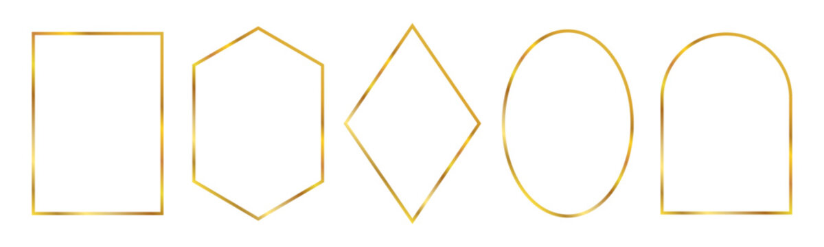 Set golden thin geometric frames. Abstract geometric shapes. Luxury gold frames or borders art deco style. Geometric art thin line decoration - vector