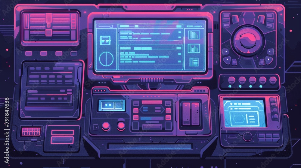 Poster graphic interface of a retro computer screen in 90s style. modern illustration of a desktop pc with 