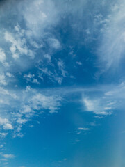 Cielo nuvoloso, luce naturale estiva.. Nuvole bianche sparse dal vento.