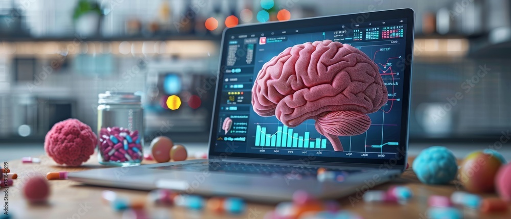 Poster plan and analyze graph growth and increase of finance bar chart with modern laptop computer. busines