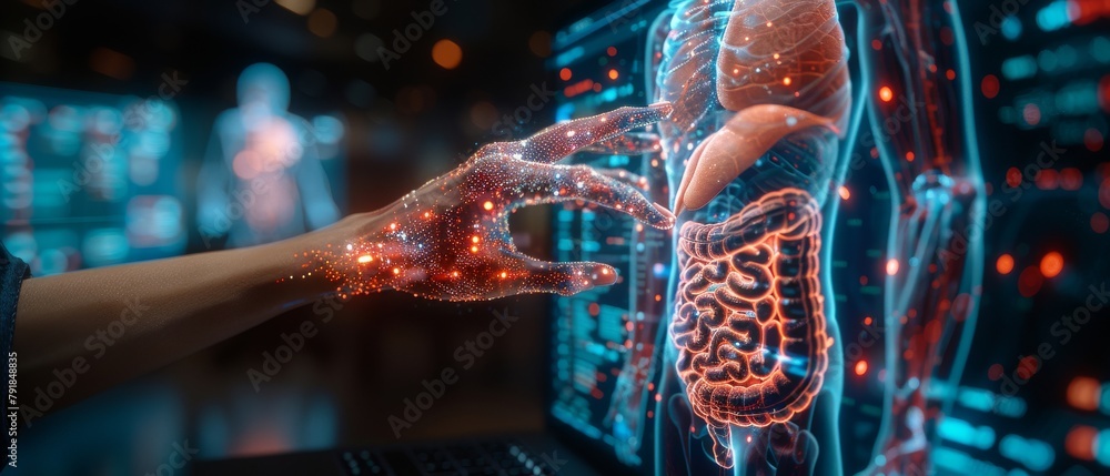 Poster a concept of cyber security. hands of businessman entering passwords on laptop computers and virtual