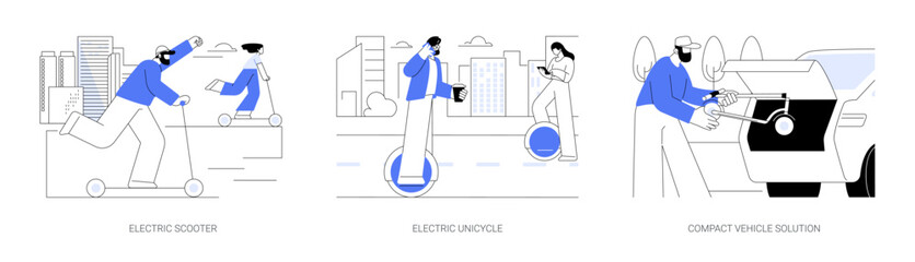 Electric urban vehicles isolated cartoon vector illustrations se