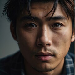 Obraz premium Closeup portrait of an attractive young Japanese man looking at camera