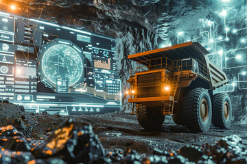 State-of-the-art sensor systems in high-tech mine. Animated AI high tech visualizations.