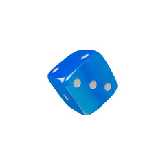 3d vector blue dice in a roll in cartoon style on a white background