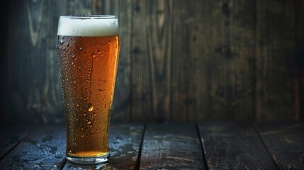 Refreshing Craft Beer in a Pint Glass on Rustic Wooden Background - obrazy, fototapety, plakaty