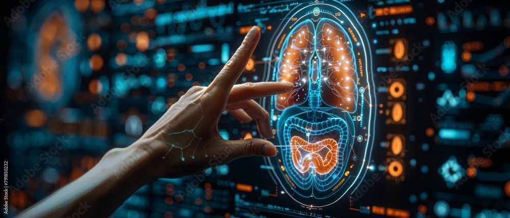 Poster a virtual screen with the year 2023 and a target icon. a man's hand pointing at the graph of success