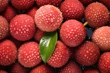 Fresh Lychee captures the vibrant, natural beauty of the Lychee, highlighting their small round shapes and glistening droplets of water