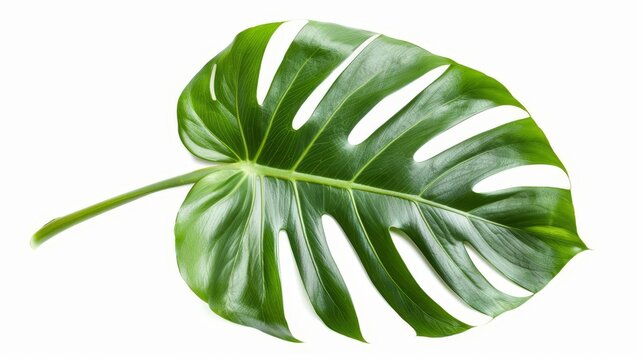 vibrant green tropical monstera leaf isolated on white background cut out nature photo