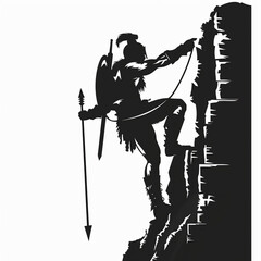 silhouette black and white image of a warrior climbing to raid a stronghold 