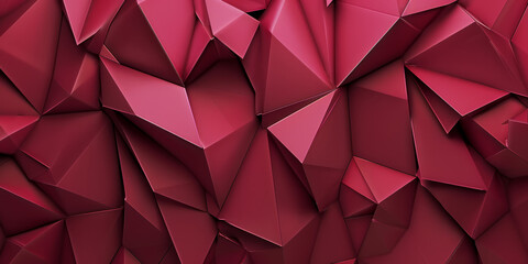 Long panoramic dark red abstract background banner with 3D geometric triangular gradient shapes for website, business, or print design template. Metallic metal paper pattern illustration wall.