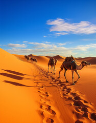 camels caravan walking in the desert, sahara desert сreated with Generative Ai