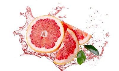 Red fresh ripe grapefruit with juice splash