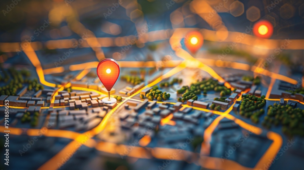 Poster map pin flat of city, global business and network connection concept. digital map for road navigatio