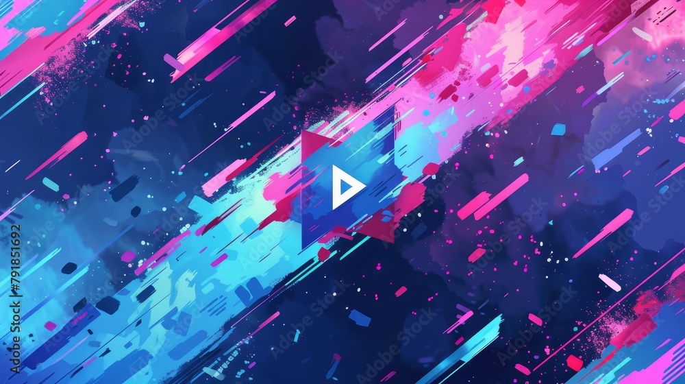 Poster streamer broadcast interface template with folder and loading icon for social media buttons. streame