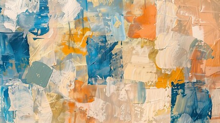 abstract avantgarde color pattern with blue gold beige orange and brown oil paint texture on canvas contemporary art background