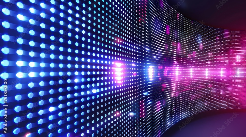 Poster digital texture light panel concave monitor with dot pattern and scenes for tv shows. animation of c