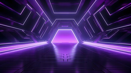 Obraz premium 3d rendering of purple and black abstract geometric background. Scene for advertising, technology, showcase, banner, game, sport, cosmetic, business, metaverse. Sci-Fi Illustration. Product display
