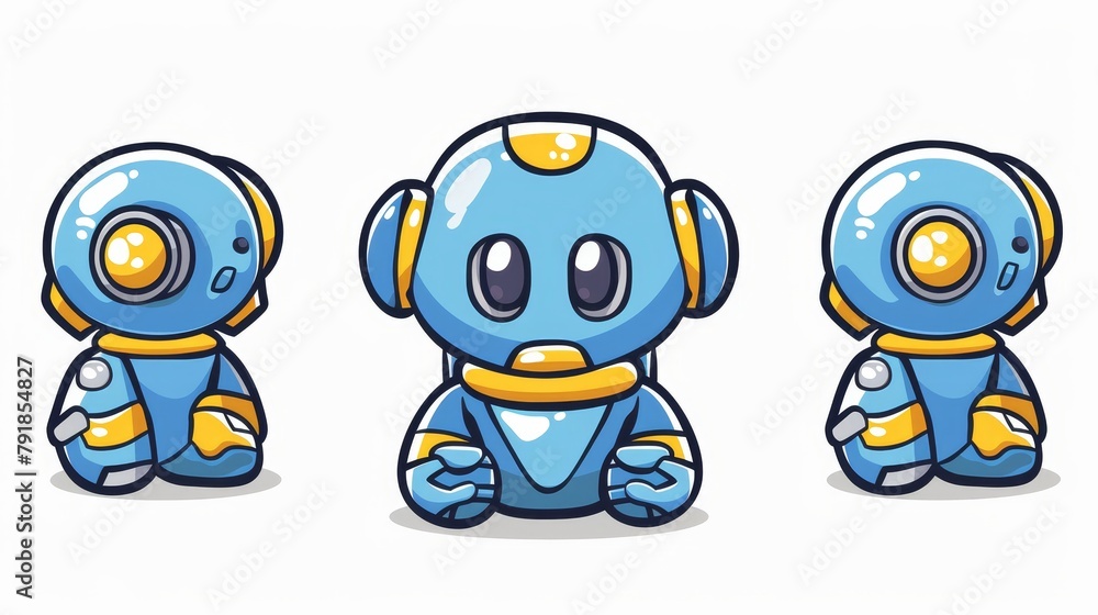 Aufkleber modern chatbot friend icon with sad, happy and frightened computer design set. futuristic artificial