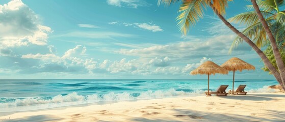 Fototapeta na wymiar Scene of a beach vacation on a summer day. 3D rendering