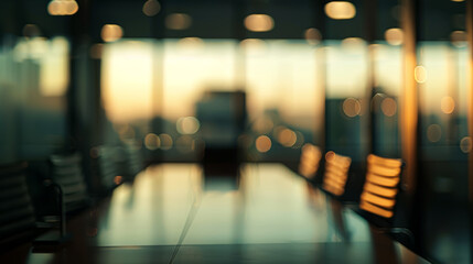Softly blurred background of a conference room with a faint silhouette of a meeting table.