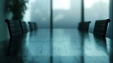 Softly blurred background of a conference room with a faint silhouette of a meeting table.