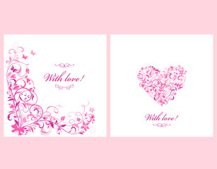 Greeting card template for mother?s day, birthday congratulations, wedding invitations, beauty salon signboard with floral abstract pink pattern, flowers bouquet in heart shape.eps