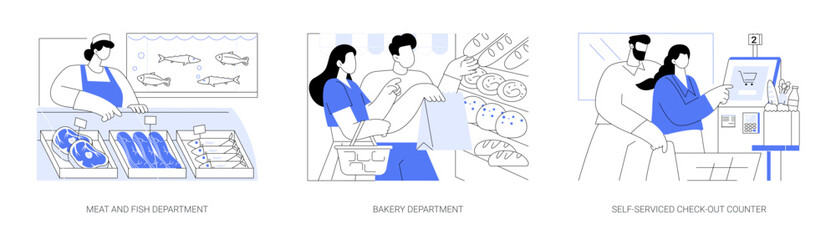 Supermarket departments isolated cartoon vector illustrations se