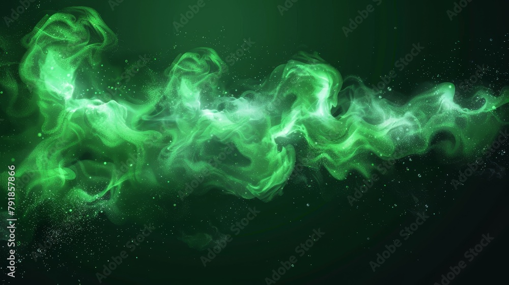 Poster the green realistic toxic smoke cloud wave with light isolated modern. chemical dynamic smog curve l