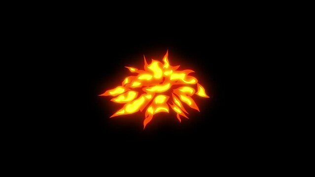 2d FX fire Elements pack on black background. Animations of cartoon fire effects. Alpha channel included. 4K video. 