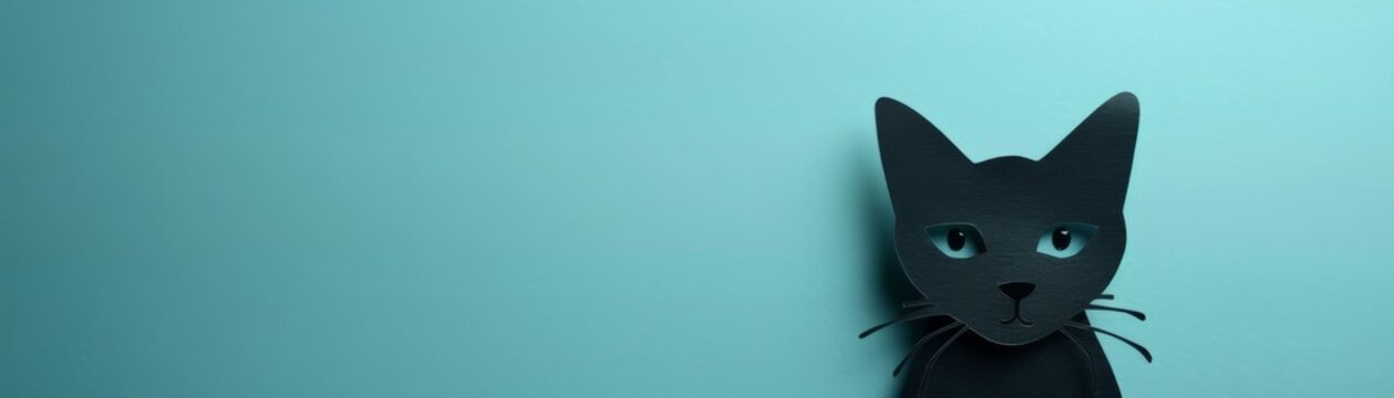 A whimsical cut out college art of a slacker kitty against an abstract Dusky Citron and Cool Gray background. Minimalistic design with negative space and rule of thirds composition.