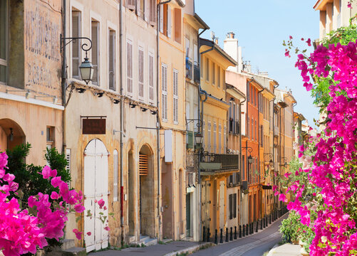 Fototapeta old town street of Aix en Provence at summer day, France