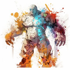 Abstract Colorful Illustration of the Golem on a White Background - obrazy, fototapety, plakaty