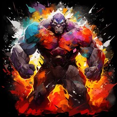 Abstract Colorful Illustration of the Golem on a Black Background